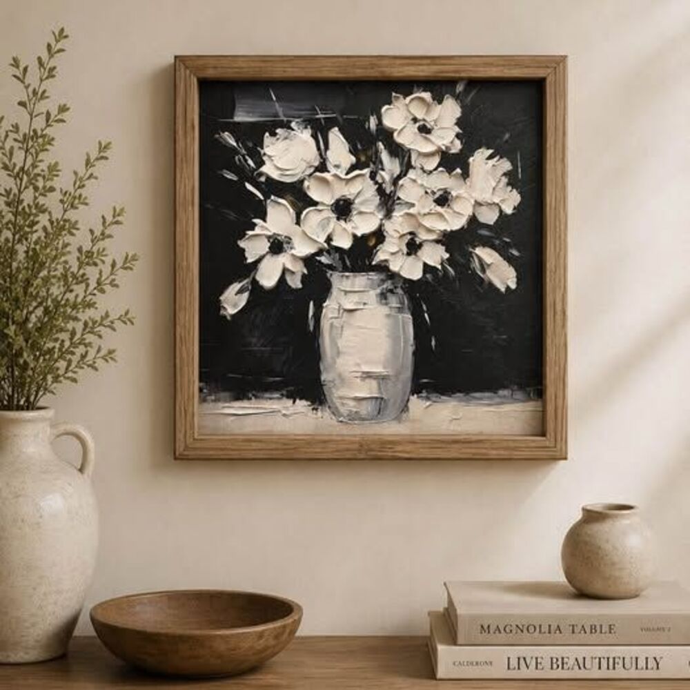 Framed Textured Floral Oil Painting